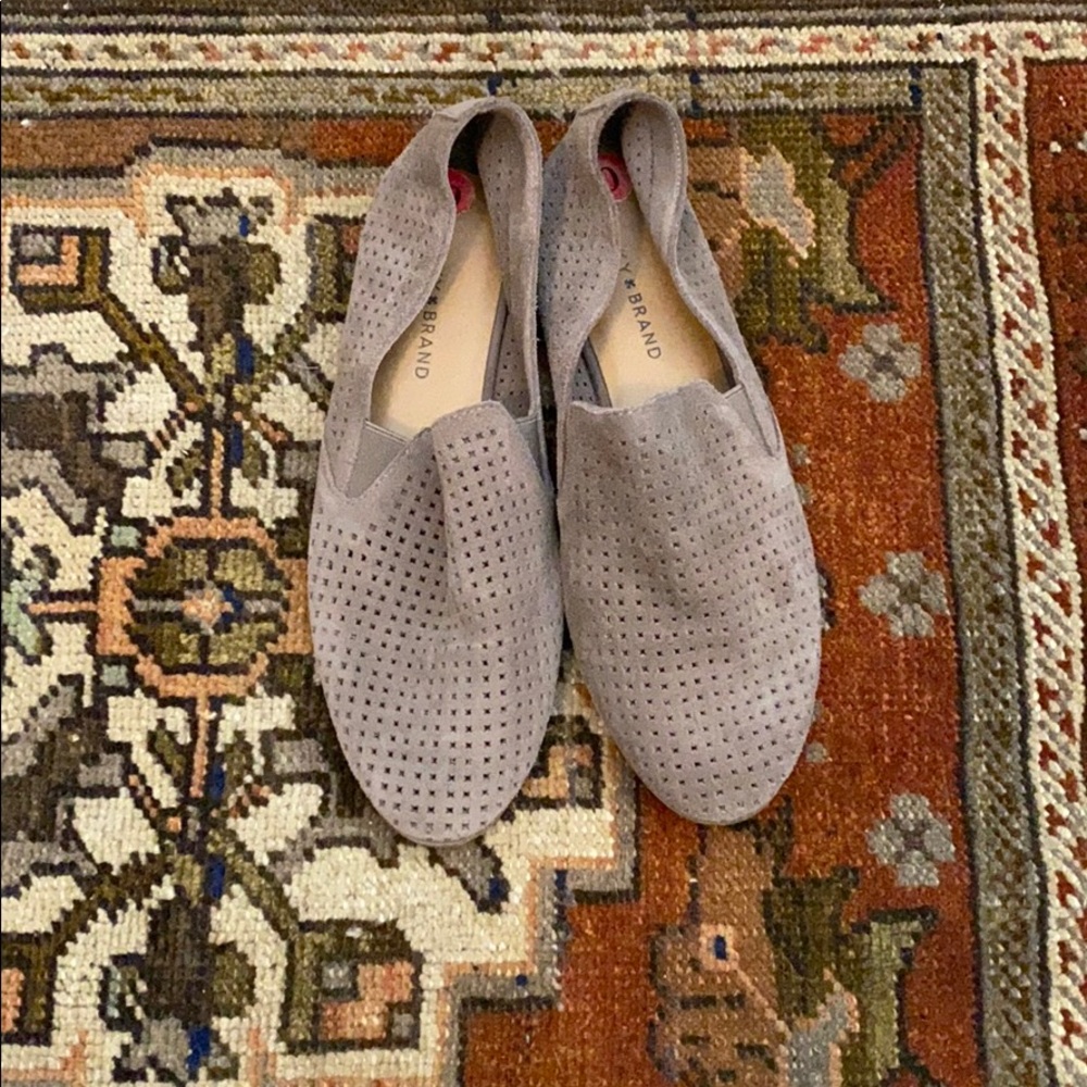 Taupe lucky brand suede perforated loafers